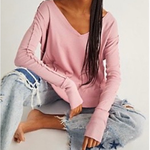 FREE PEOPLE Rose Waffle Knit Oversized Long Sleeve Thermal Top - Picture 2 of 9